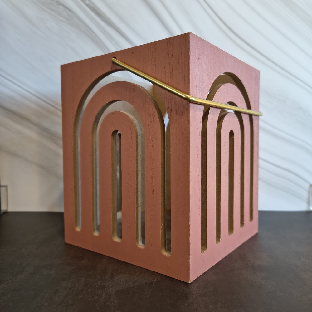 Modern Arch Accent Lantern - Pink with Gold Trim